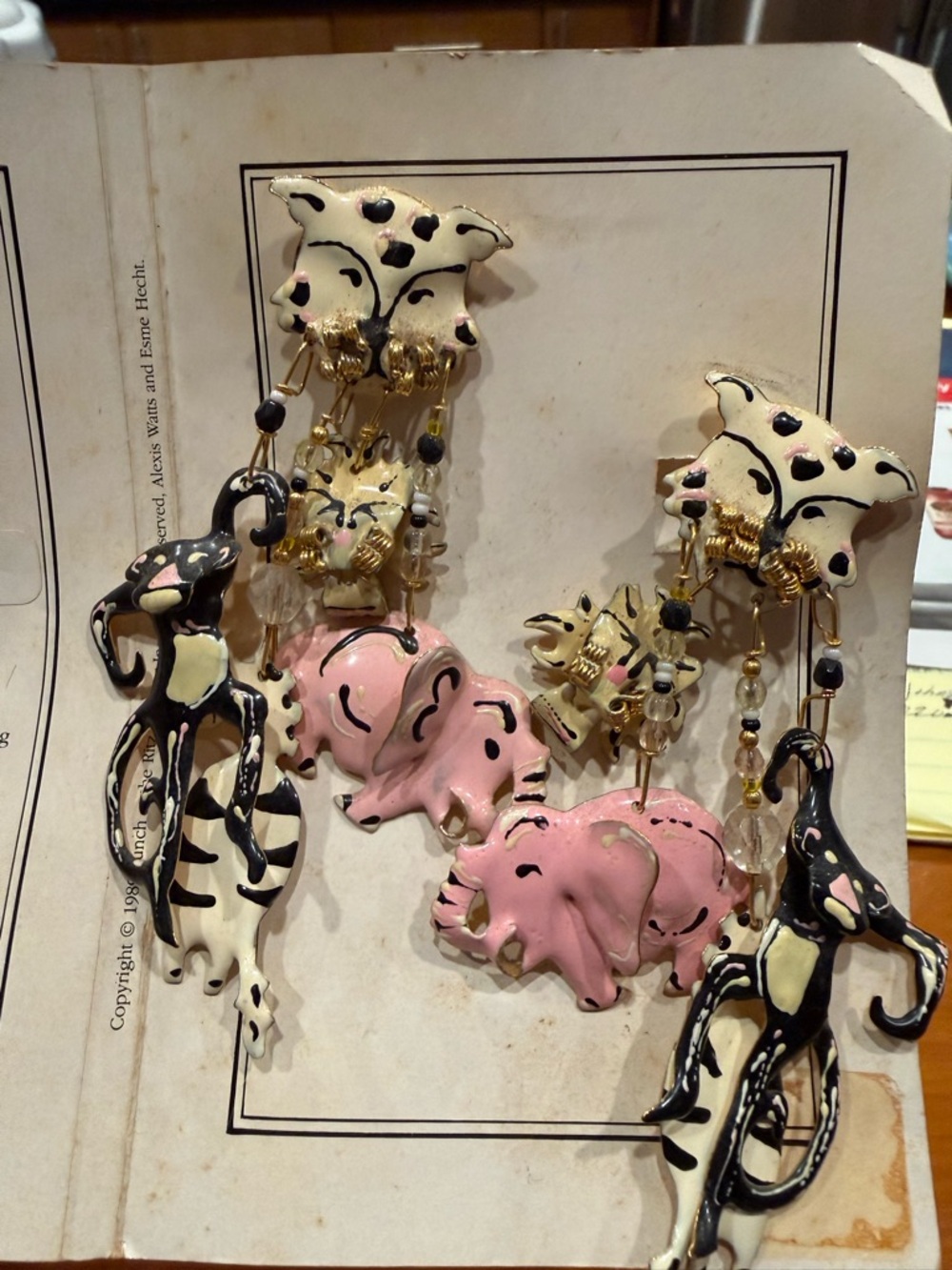 Vintage 1989 Lunch At The Ritz Carte Du Jour “Zoo” Clip On Earrings - Picture 9 of 10